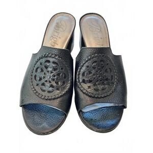 Brighton Black Leather Women's Mules‎ with Decorative Cutout